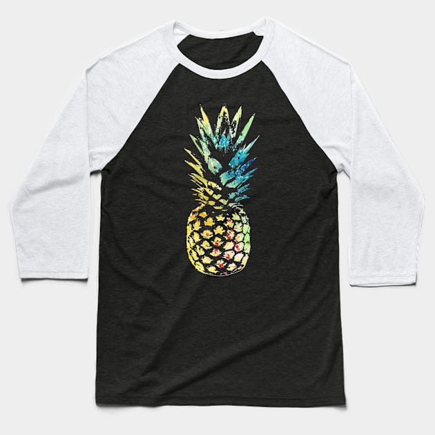 Pineapple Fruit Summer Food Tropical Watercolor Painting Art Distressed Graphics Baseball T-Shirt by joannejgg